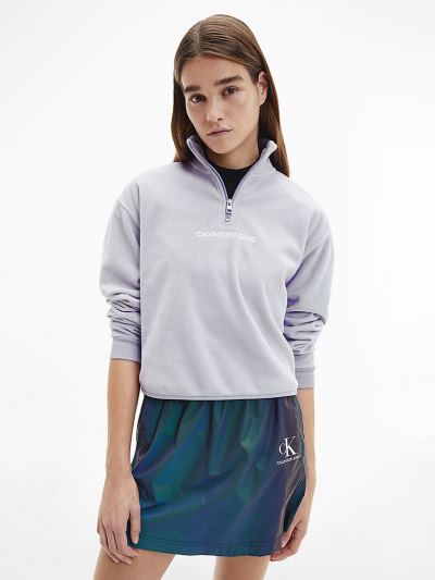 Calvin Klein Ruhák HU676523 | Calvin Klein Polar Fleece Zip Neck Női Pulóver Lila